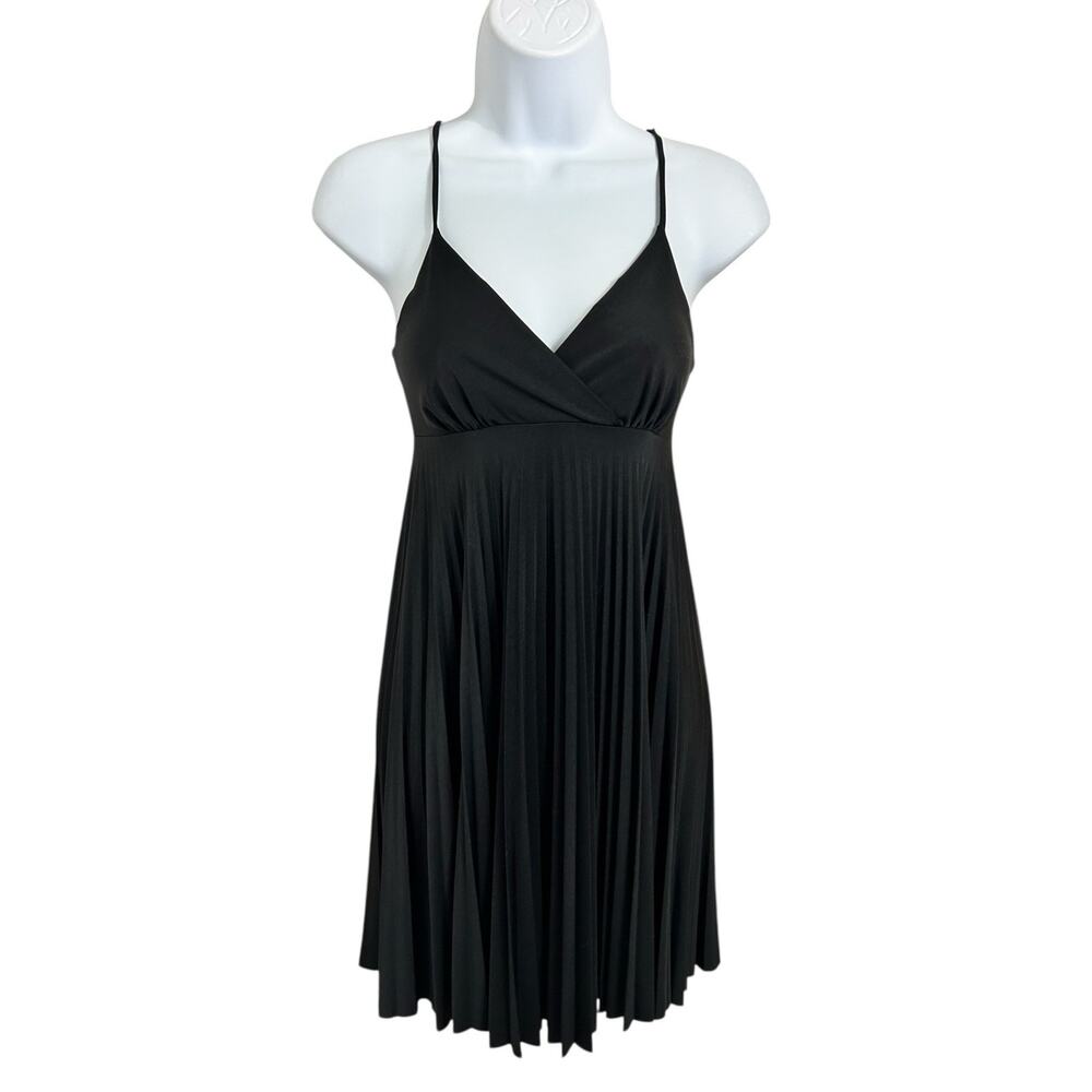 Soprano Black Pleated Mini Dress Sz Small Spaghetti Strap Retro 90's Y2K - Picture 5 of 7